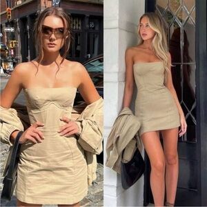 NEW House of CB Elissa Stone Tan Strapless Bodycon Mini Dress Size Large